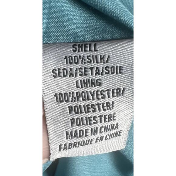 Tibi New York‎ Size 8 100% Silk Dress V-Neck Faux Wrap Teal Watercolor Dress - Picture 8 of 10